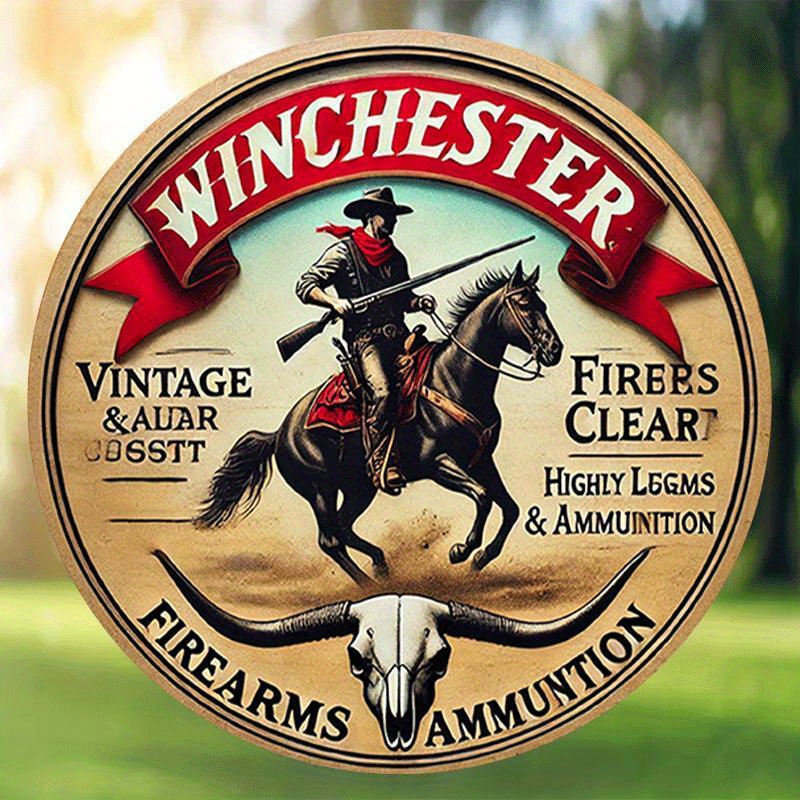 Outdoor Hunting House - Letrero metálico redondo vintage de Winchester