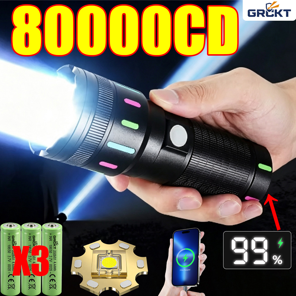 Hunting Fishing Outdoor - Linterna LED de alta potencia 80000CD,